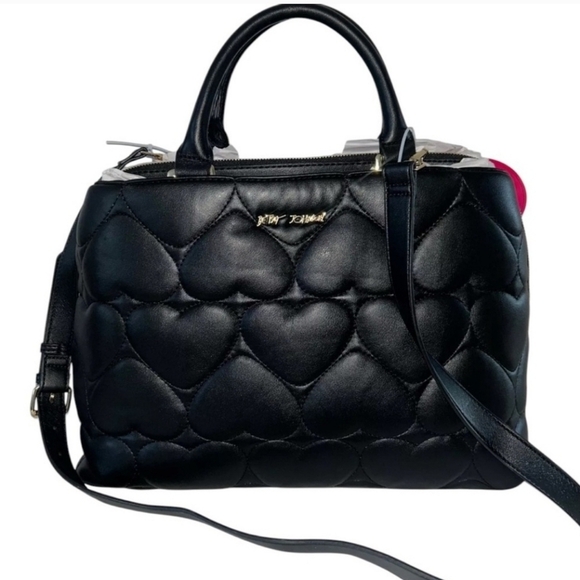 🔹️BETSEY JOHNSON 🔹️Large Quilted Puffy Hearts XODelta Satchel Bag Black - Picture 11 of 15